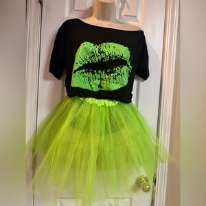 New 80s Outfit Costume Accessories for Women green Neon T Shirt Tutu Skirt M